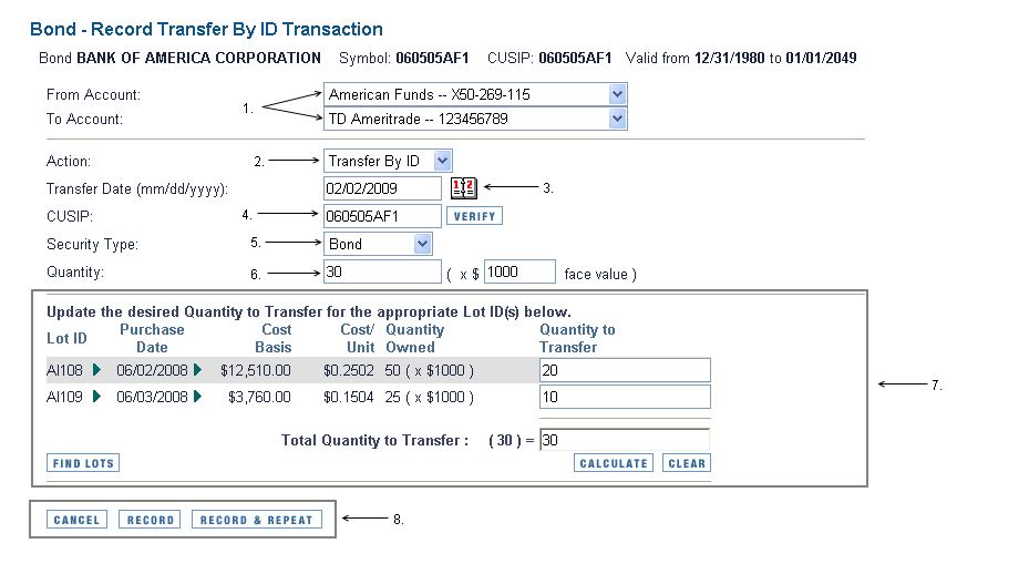 Bond Record Transfer by ID Transaction