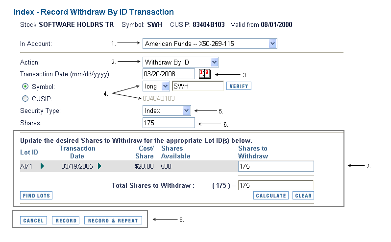 Index - Record Withdraw by ID Transaction